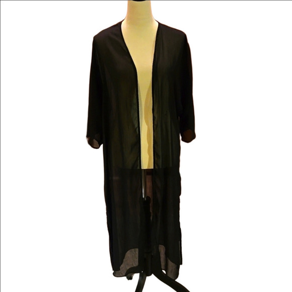 No Boundaries Tops - NO BOUNDARIES Black Sheer Kimono Open Front, Elbow Sleeves Size S-M